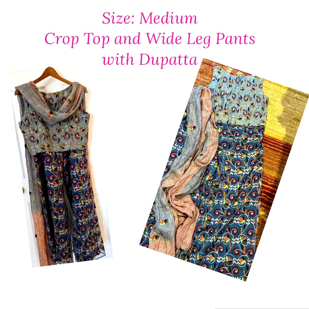 Crop top with palazzo pants and duppatta!  Indo-western custom designed outfit.